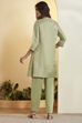 Green Cotton Floral Design Straight Kurta Set image number 6