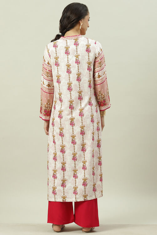 Peach Rayon Straight Printed Kurta image number 4