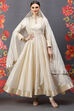 Rohit Bal Cream Cotton Silk Anarkali Yarndyed Suit Set