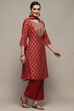 Red Rayon Straight Suit Set image number 6