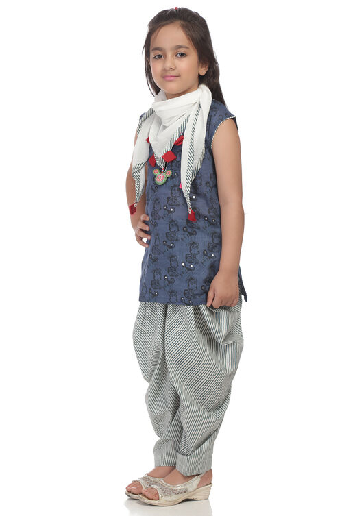Indigo Cotton Mickey Kurta Dhoti Salwar Suit Set image number 3