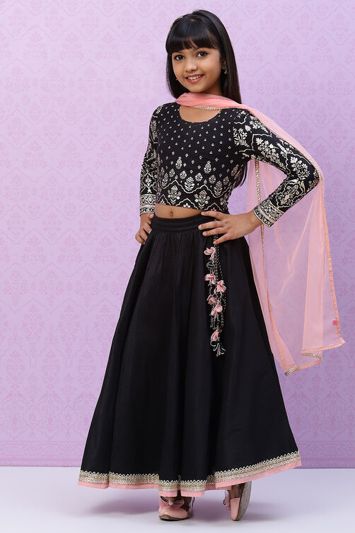 Black Straight Viscose And Lycra Girls Lehenga Set image number 2