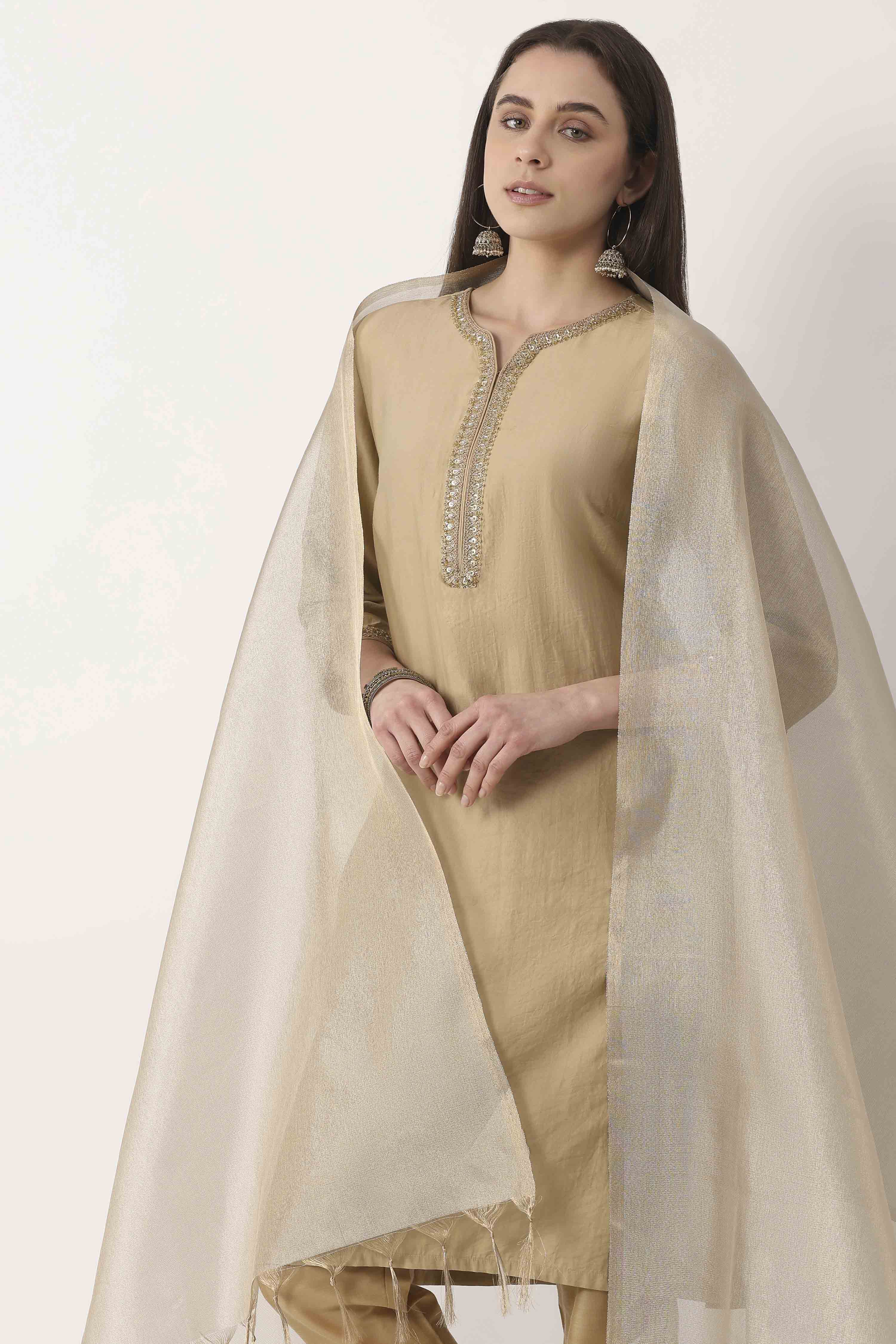 Gold Poly Zari Dupatta image number 1