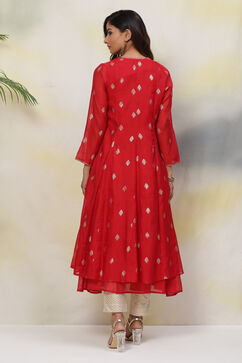 Red Flared Poly Modal Yarndyed Kurta image number 6