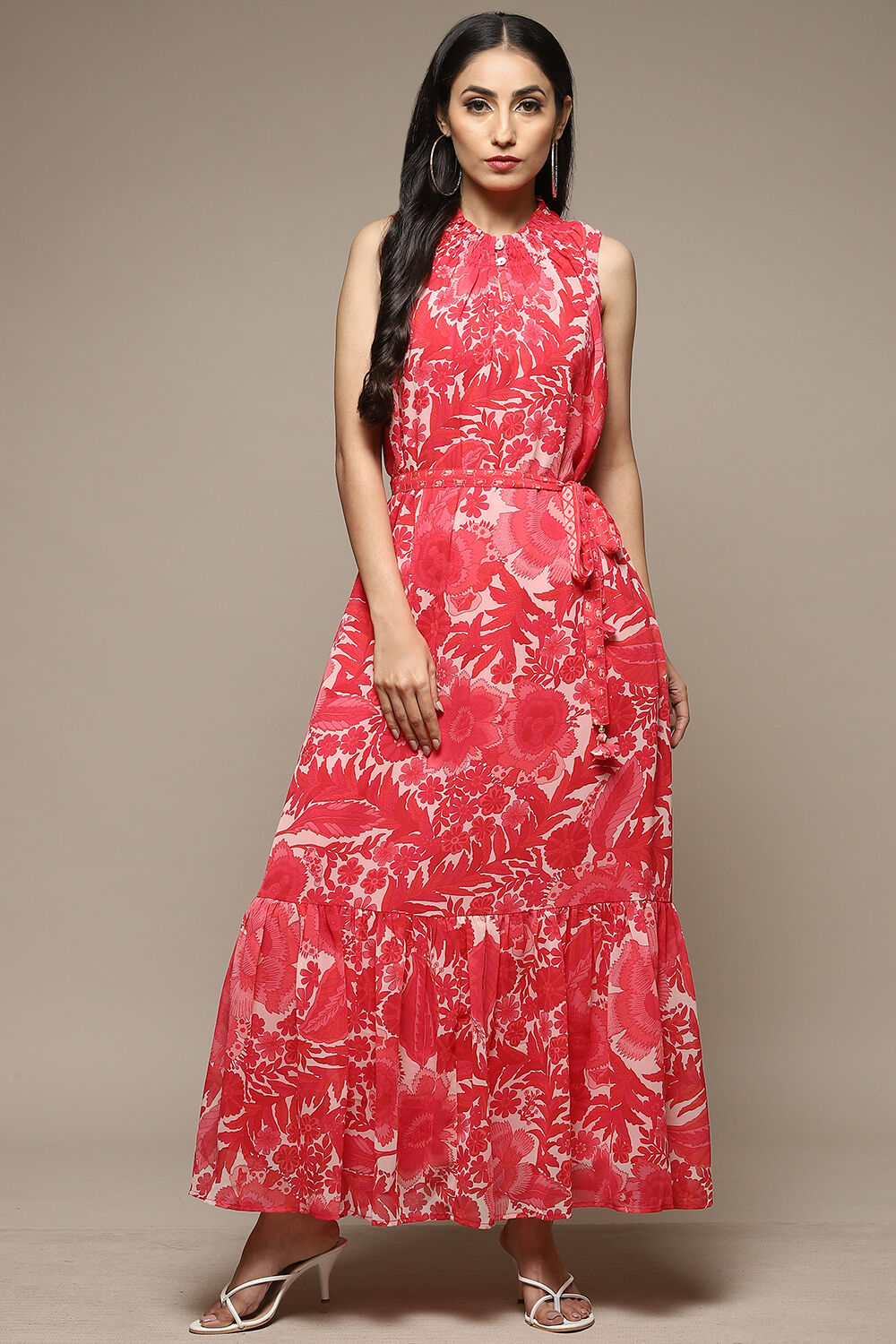 Coral Cotton Blend Tiered Dress image number 5