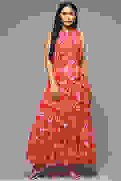 Coral Cotton Blend Tiered Dress image number 5