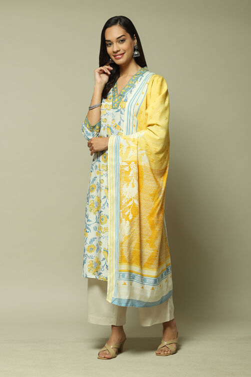 Yellow Cotton A-Line Kurta Palazzo Suit Set image number 5