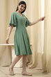 Green Solid A-Line Dress image number 3