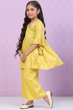 Lime Yellow Rayon Flared Printed Kurta image number 3