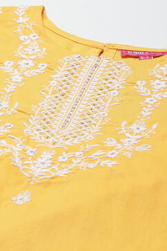 Yellow Cotton Straight Kurta Sharara Suit Set image number 1