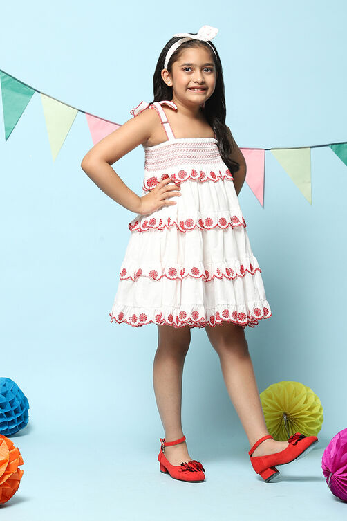 White Cotton Tiered Dress image number 3