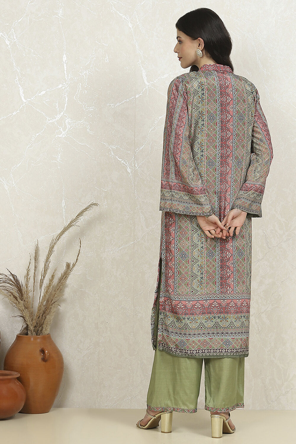 Green Crepe Printed Unstitched Suit Set image number 5
