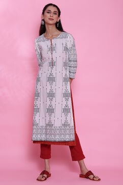 White Cotton A-Line Printed Kurta image number 6