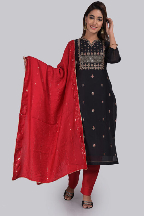 Off White Viscose Hand Block Print Unstitched Suit Set image number 0