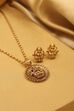 Gold Plated Brass Pendant Temple Necklace Set image number 3