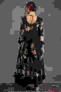 Rohit Bal Black Silk Chanderi Floral Printed Anarkali Suit Set image number 4