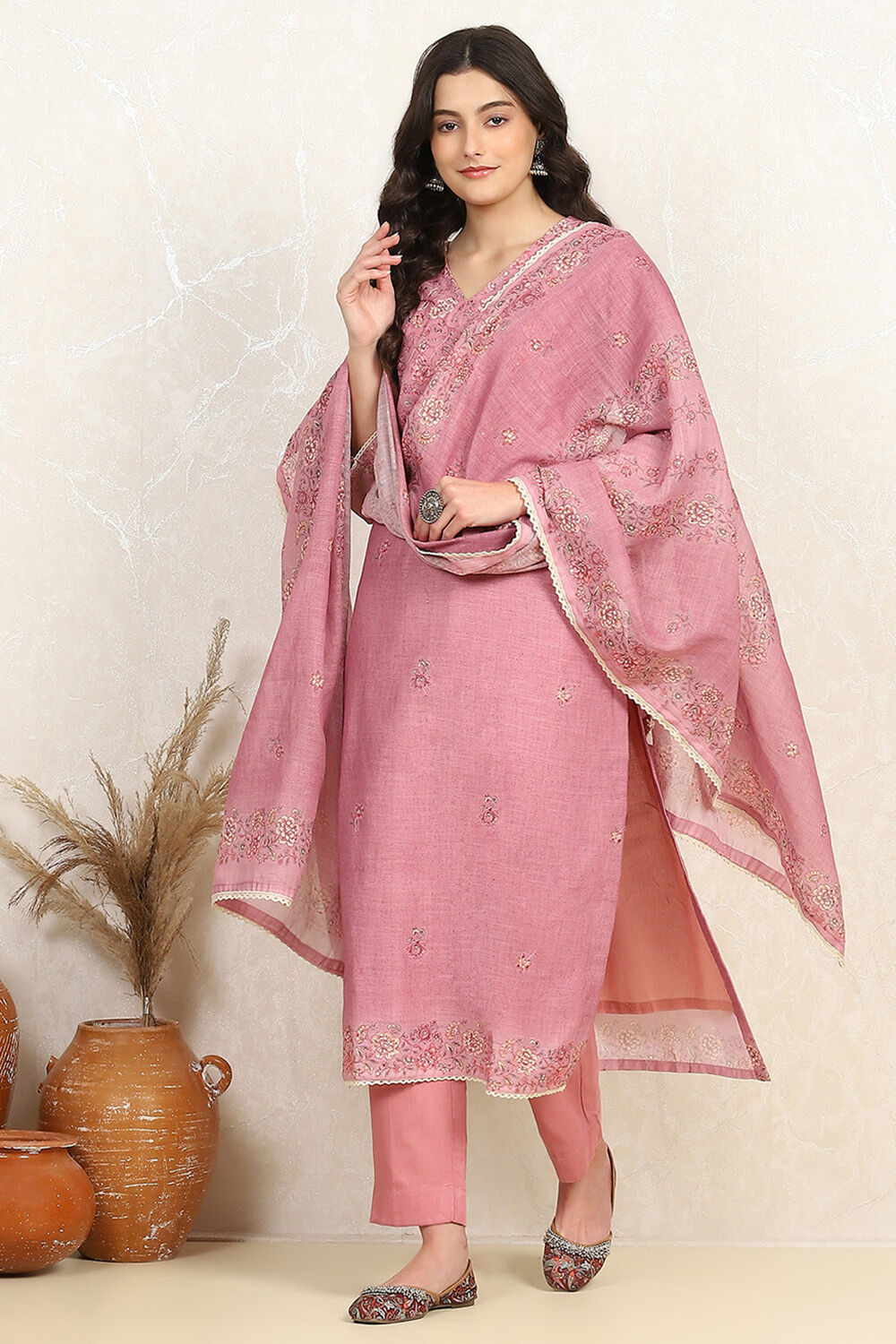 Sky Blue Linen Blend Unstitched Suit Set image number 1