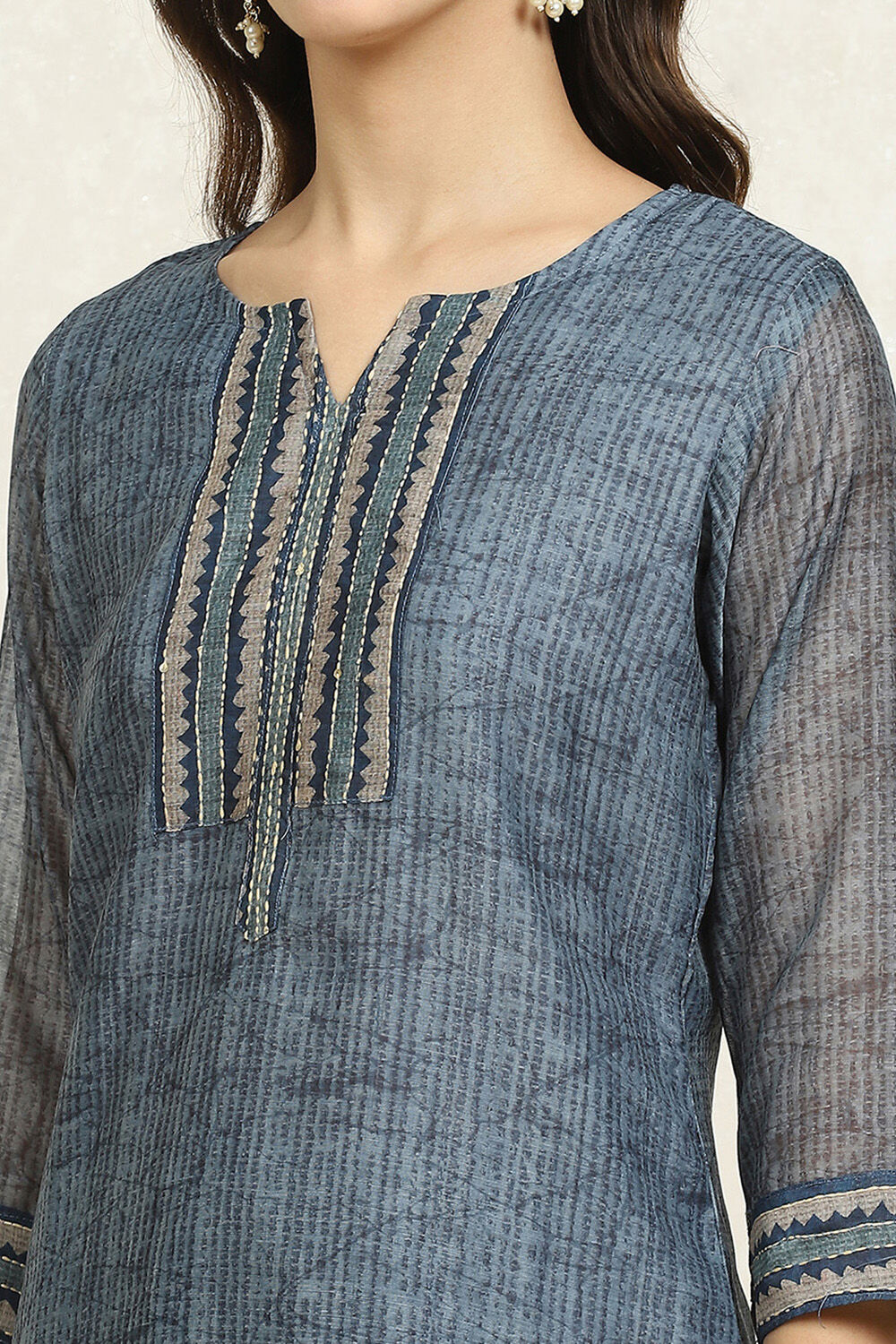 Grey Chanderi Blend Printed Unstitched Suit Set image number 2