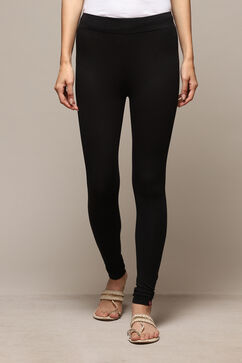 Black Cotton Blend Solid Leggings image number 5