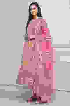 Pink Cotton Printed Anarkali Suit Set image number 3