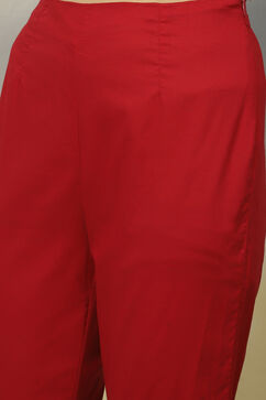 Red Cotton Straight Kurta Slim Pant Suit Set image number 3