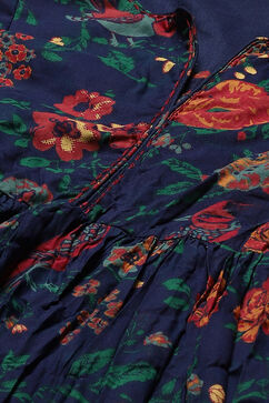 Teal Cotton Flared Printed Dress image number 1