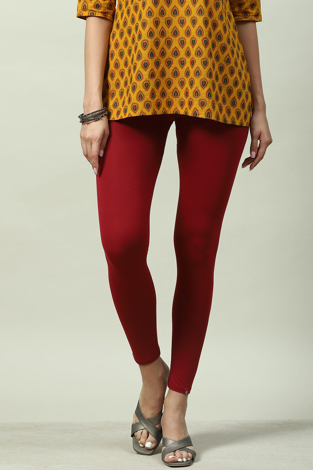 Maroon Solid Leggings Biba India