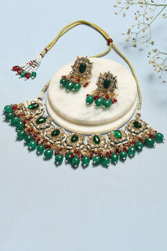 Green & Red Brass Necklace Set image number 0