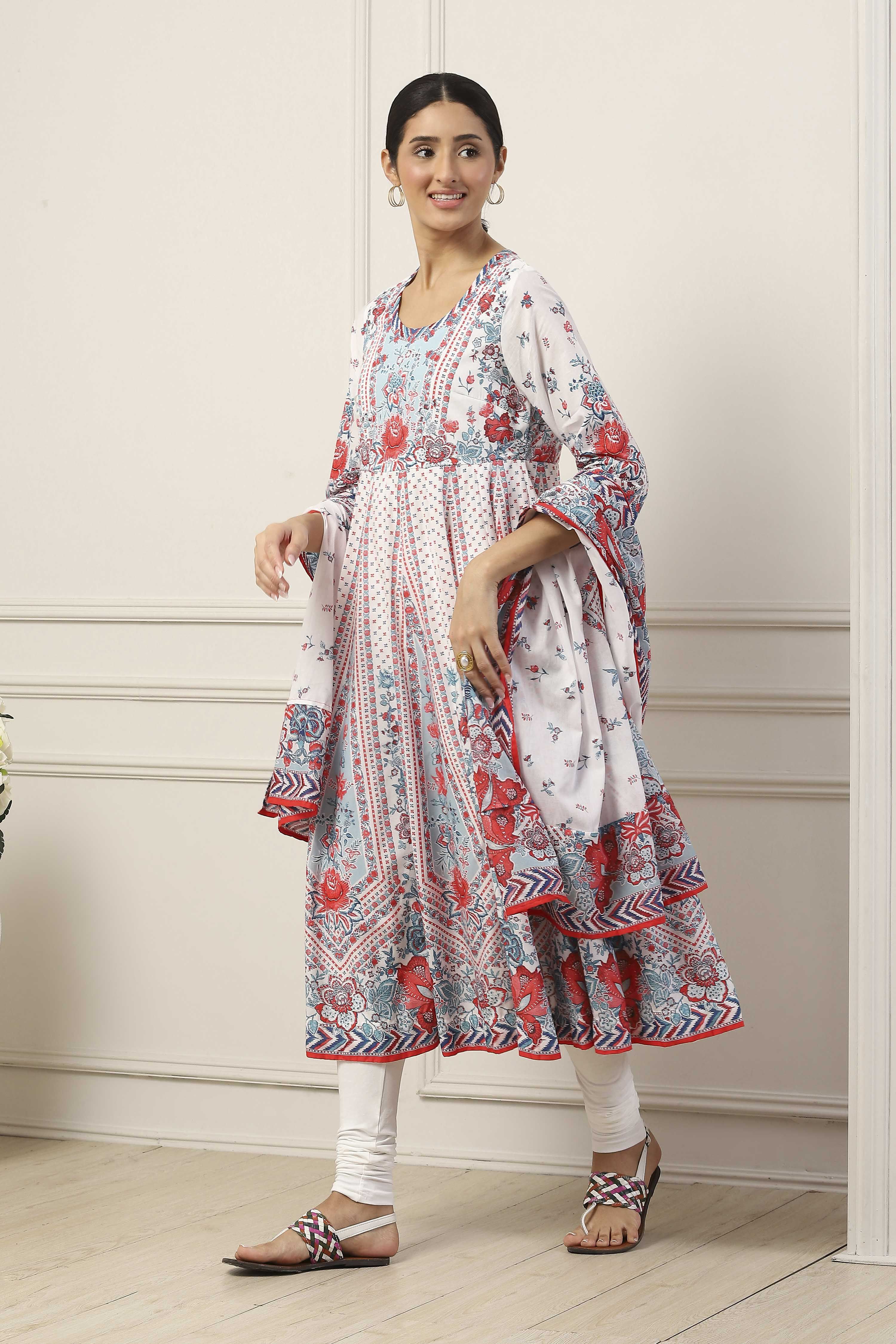 White Cotton Kalidar Suit Set image number 3