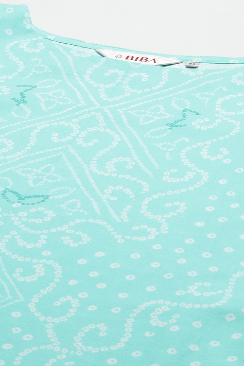 Aqua Blue and White Cotton Straight Suit Set image number 1