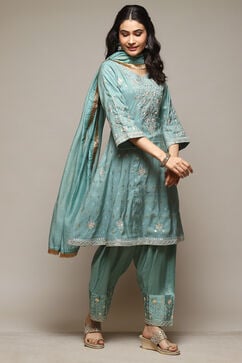 Sap Green Cotton Blend Kalidar Kurta Salwar Suit Set image number 6