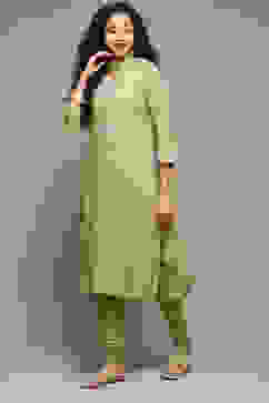 Sage Green Rayon Straight Kurta Churidar Suit Set image number 5