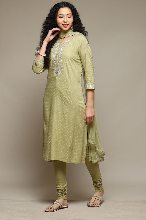 Sage Green Rayon Straight Kurta Churidar Suit Set image number 5