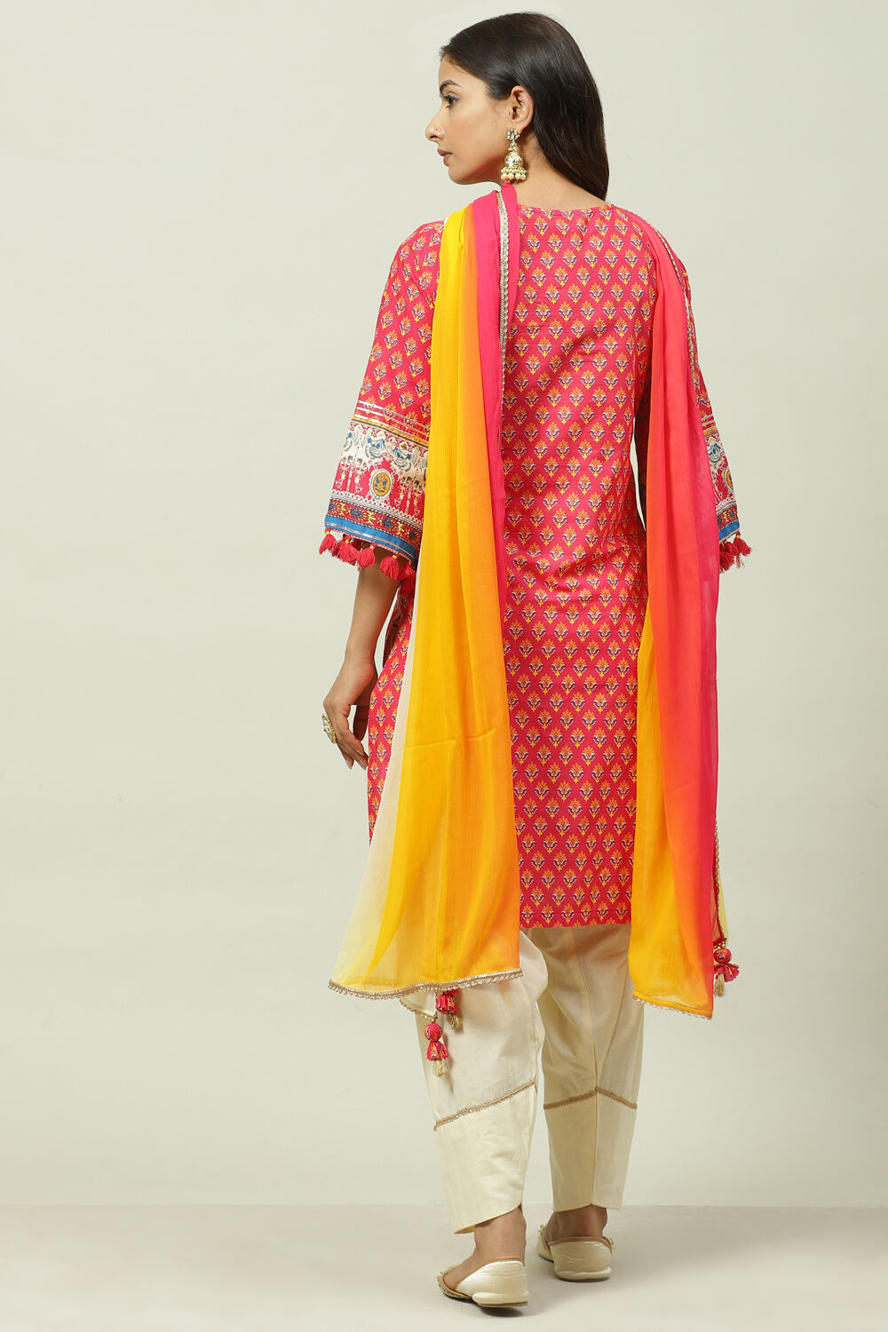 Fuschia Cotton Straight Kurta Salwar Pant Suit Set image number 4