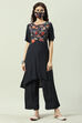 Black Printed Rayon Asymmetric Kurta Palazzo Suit Set image number 5