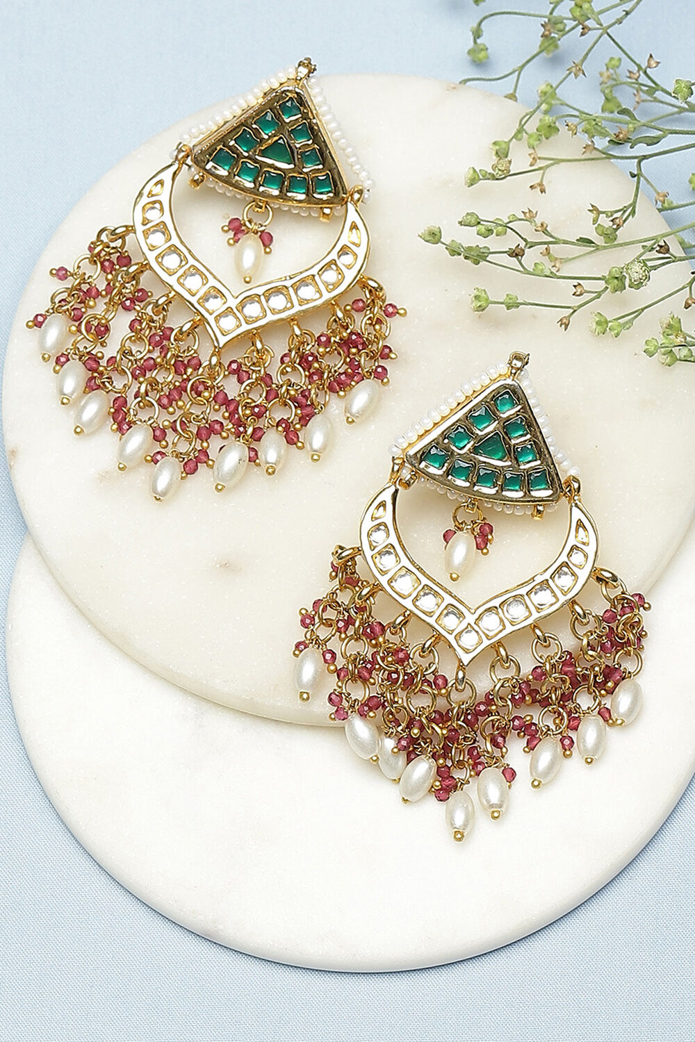 Green shop pink earrings