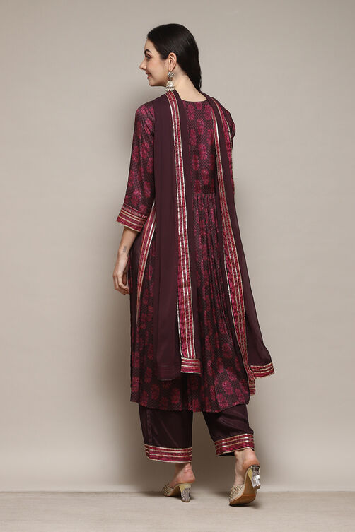 Wine Viscose Gathered Kurta Palazzo Suit Set image number 4