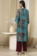 Blue Floral Printed Straight Kurta image number 3