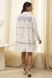 Off-White and Blue Cotton Floral Tiered Dress image number 3