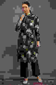 Rohit Bal Indigo Silk Chanderi Floral Printed Straight Kurta Set image number 0