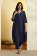 Navy Viscose Silk Kalidar Kurta Pants Set