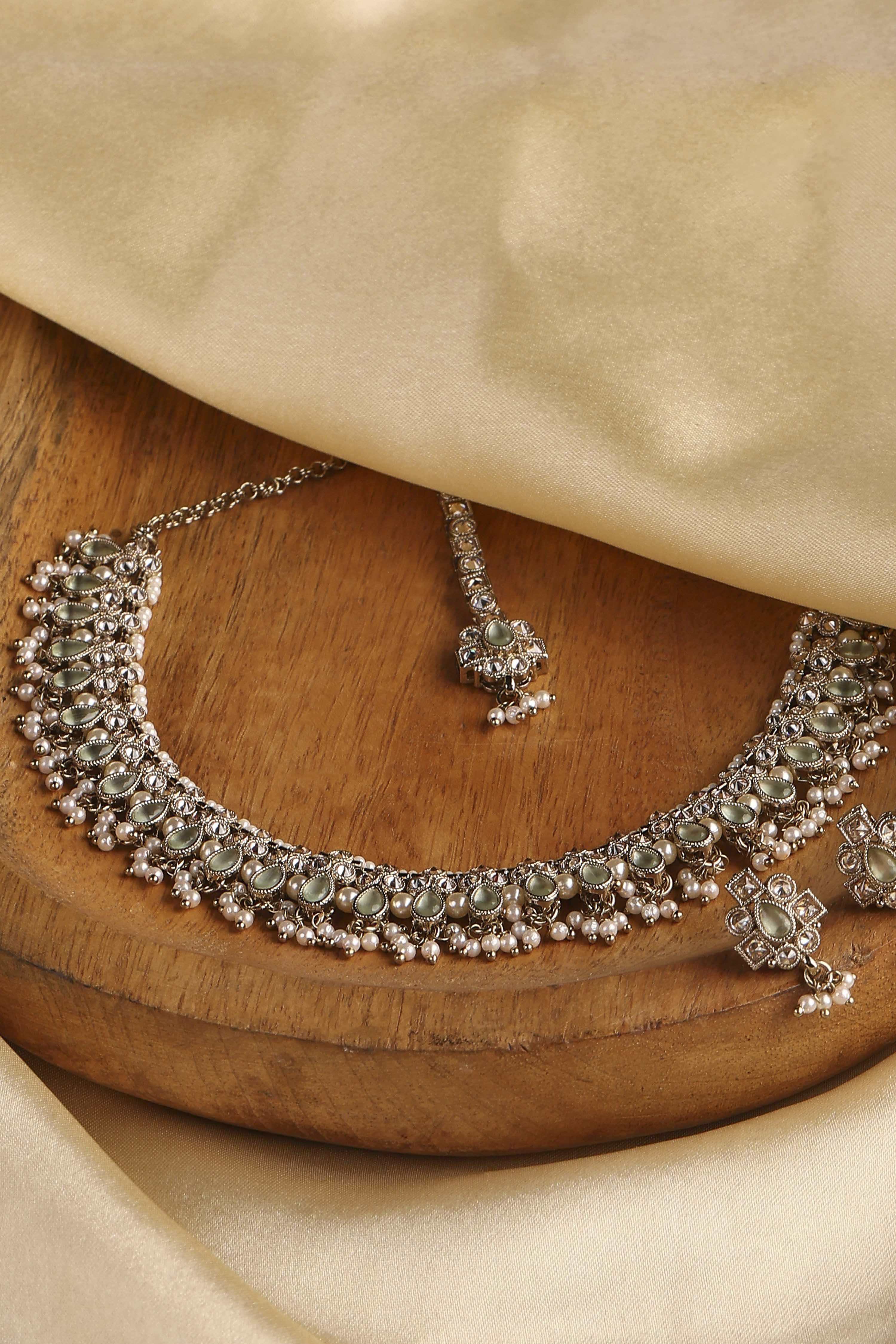 Mint Green Alloy Necklace Set image number 4