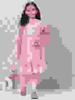 Pink Cotton Blend Flared Kurta Churidar Suit Set image number 0