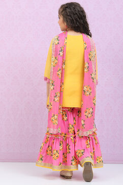 Yellow & Violet Art Silk Straight Kurta Garara Suit Set image number 4