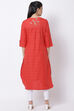 Red Cotton Straight Printed Kurta image number 4