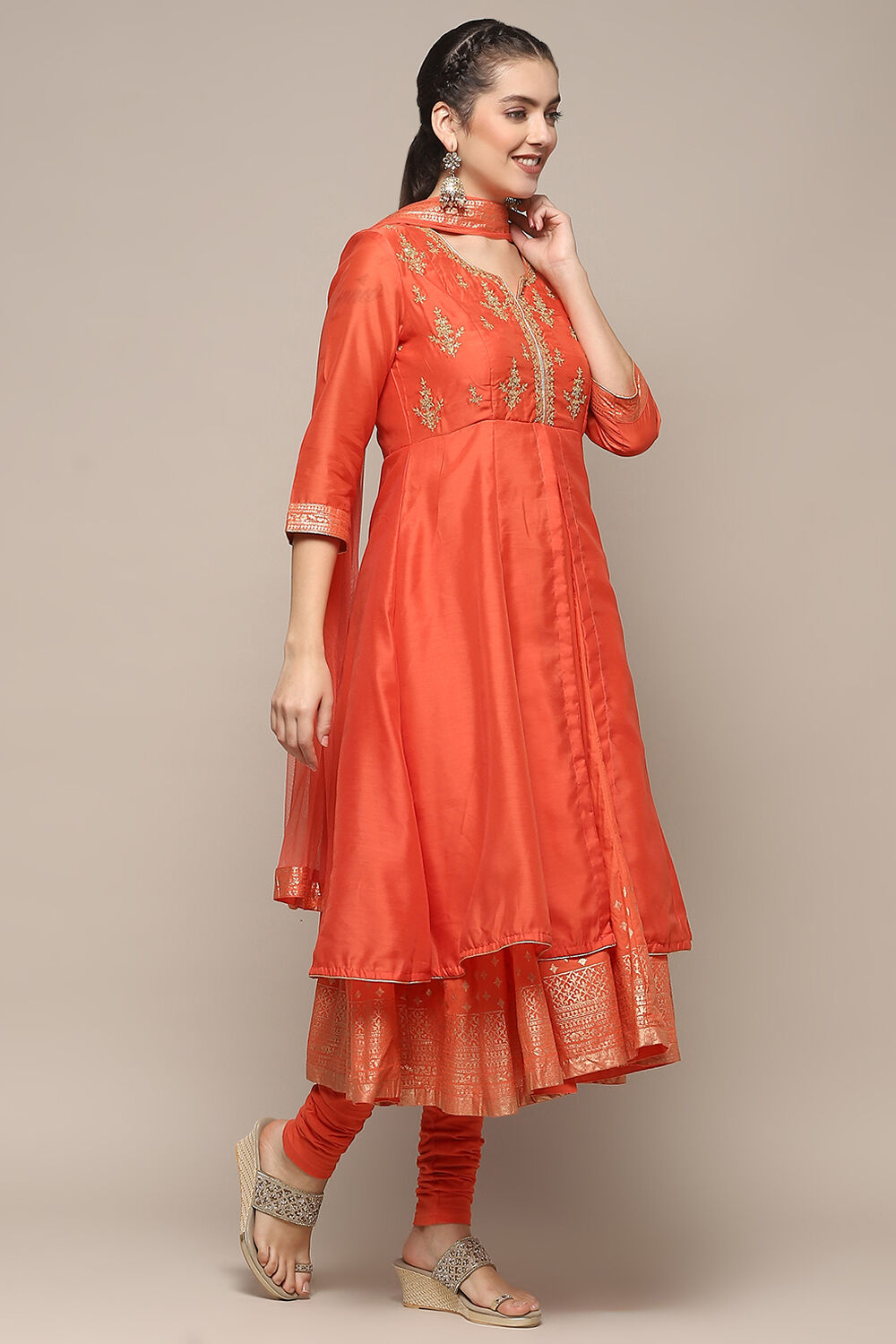 Violet Jersey Anarkali Kurta Churidar Suit Set image number 6