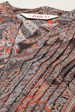 Peach & Blue Polyester Straight Printed Kurta image number 1