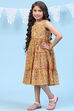 Yellow Cotton Tiered Printed Kurta image number 2