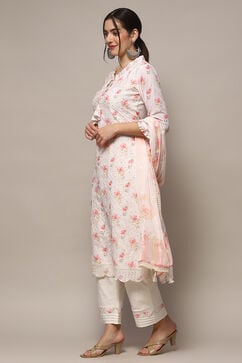 White Pink Cotton Unstitched Suit set image number 5