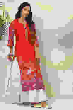 Red Straight Viscose Kurta image number 5